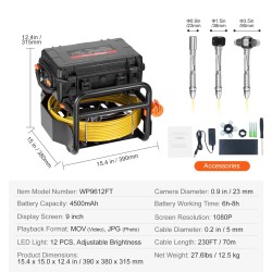 Viemärikamera 70 m kaapeli itseään tasaava 512 hertsin lähetin 9 tuuman näyttö