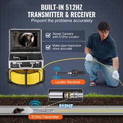 Viemärikamera viidenkymmenen metrin kaapelilla viisisataakaksitoista hertsin paikantimella itsestään tasaava yhdeksän tuuman