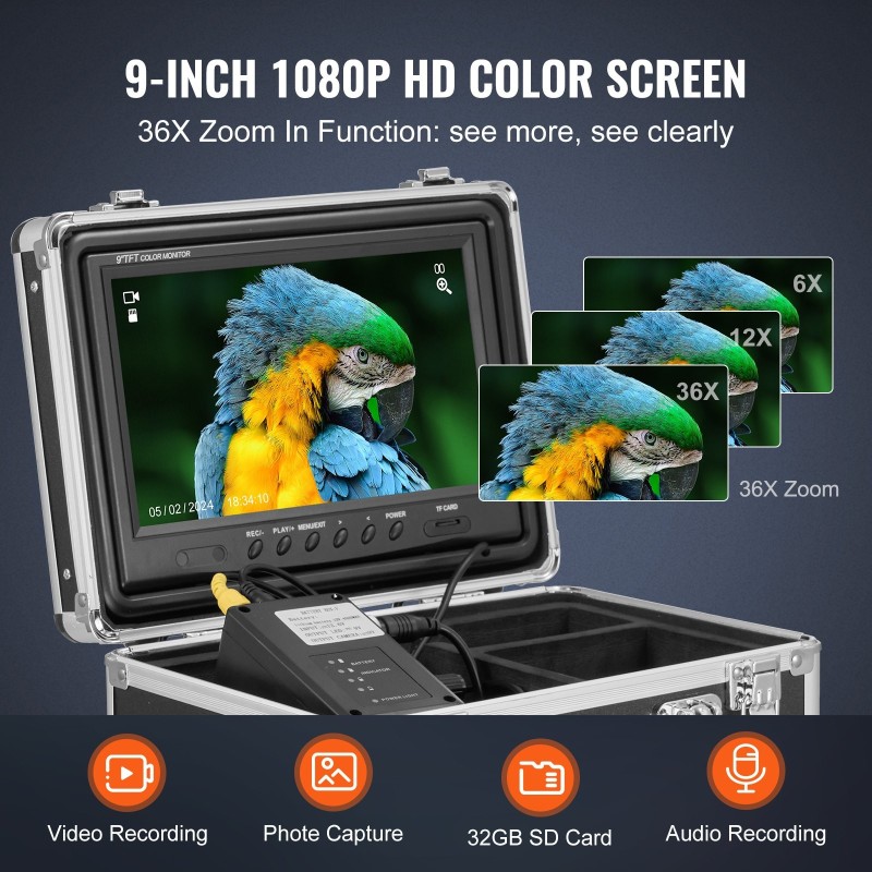 Viemärikamera viidenkymmenen metrin kaapelilla viisisataakaksitoista hertsin paikantimella itsestään tasaava yhdeksän tuuman