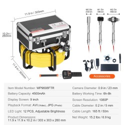 Viemärikamera viidenkymmenen metrin kaapelilla viisisataakaksitoista hertsin paikantimella itsestään tasaava yhdeksän tuuman
