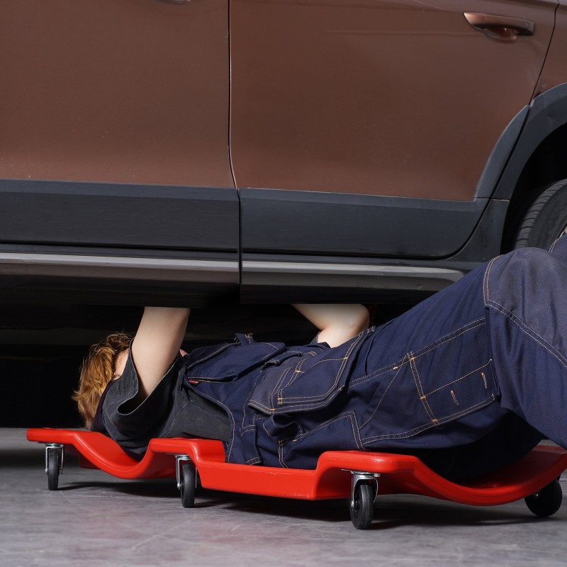 Mekaanikon alusta muovirunkoinen 1016 millimetriä 158,8 kilogrammaa 6 pyörää pehmustettu niskatuki