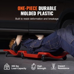 Mekaanikon muovinen makuualusta 914 mm 158,8 kg kantavuus 6 pyörää pehmustettu niskatuki