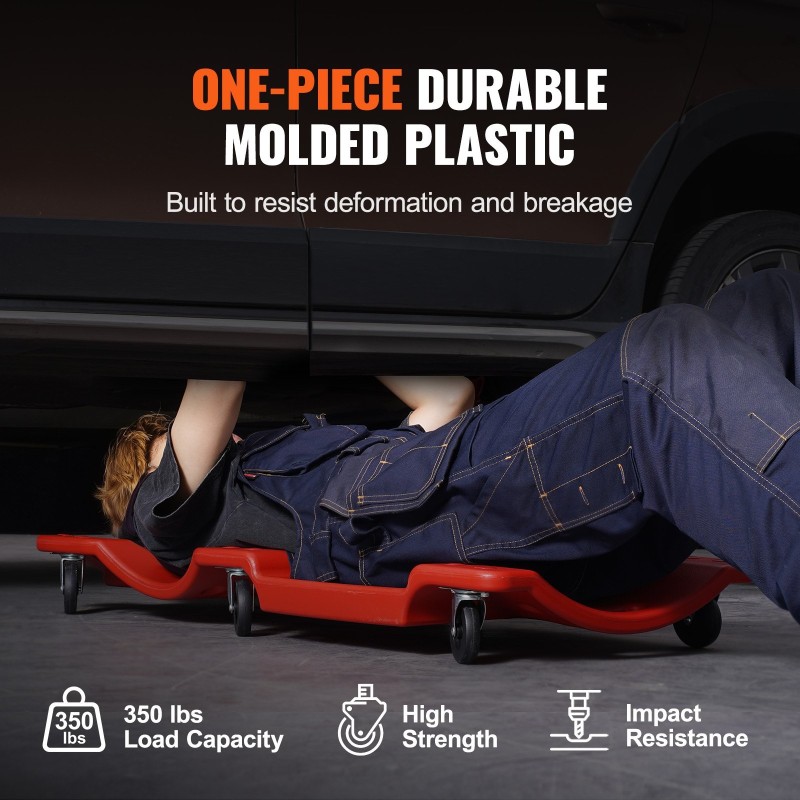 Mekaanikon muovinen makuualusta 914 mm 158,8 kg kantavuus 6 pyörää pehmustettu niskatuki