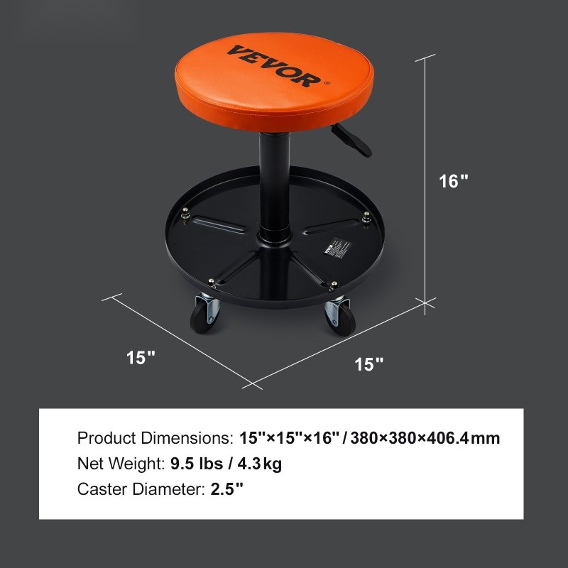 Mekaanikon jakkara teräsrunko PU-pehmuste säädettävä 56–71 cm 113 kg kantavuus