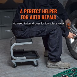 Mekaanikontuoli teräsrunko polyuretaanipehmustettu istuin 113 kg kantavuus työkalulokerolla pyörillä