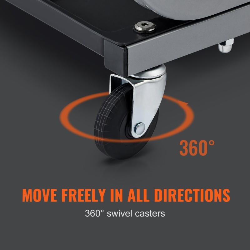 Mekaanikontuoli teräsrunko polyuretaanipehmustettu istuin 113 kg kantavuus työkalulokerolla pyörillä