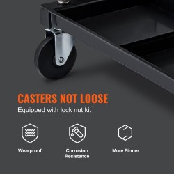 Mekaanikontuoli teräsrunko polyuretaanipehmustettu istuin 113 kg kantavuus työkalulokerolla pyörillä