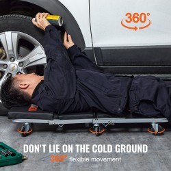 Taittuva mekaanikon makuualusta ja jakkara teräsrunko 6 kääntyvää pyörää 136 kilogramman kantavuus