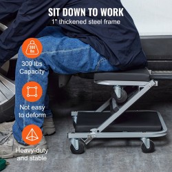 Taittuva mekaanikon makuualusta ja jakkara teräsrunko 6 kääntyvää pyörää 136 kilogramman kantavuus