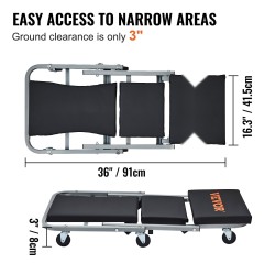 Taittuva mekaanikon makuualusta ja jakkara teräsrunko 6 kääntyvää pyörää 136 kilogramman kantavuus