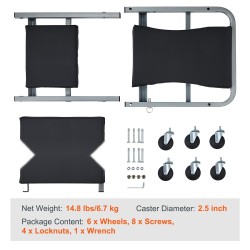 Taittuva mekaanikon makuualusta ja jakkara teräsrunko 6 kääntyvää pyörää 136 kilogramman kantavuus