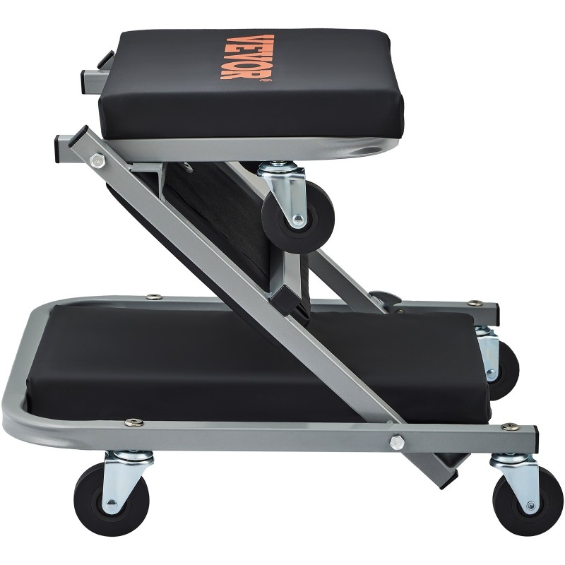 Taittuva mekaanikon makuualusta ja jakkara teräsrunko 6 kääntyvää pyörää 136 kilogramman kantavuus