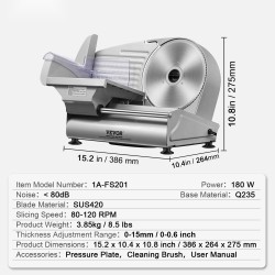 Sähköinen viipalointikone 180-wattinen 19,1 cm ruostumaton terä 0–15 mm säädettävä kotikäyttöön