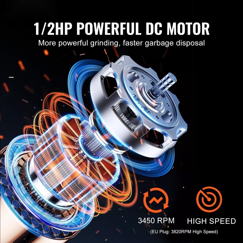 Keittiön jätehuuhtelulaite 0,5 hv tasavirtamoottori jatkuva syöttö muovinen runko