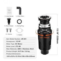 Keittiön jätehuuhtelulaite 0,5 hv tasavirtamoottori jatkuva syöttö muovinen runko