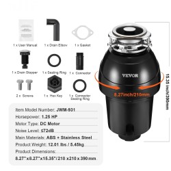 Ruokajätemurskain 1,25 hv tasavirtamoottori 4060 kierrosta minuutissa jatkuvasyötteinen ABS-kotelo ruostumaton teräs