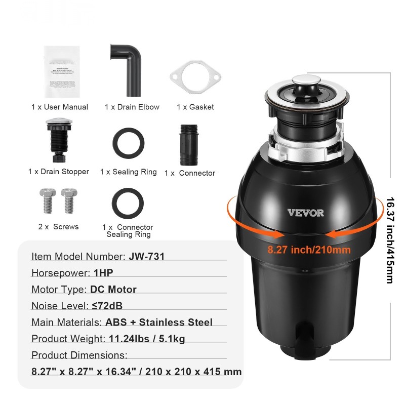 Ruokajätehuuhtelija 1 hv tasavirtamoottori 3960 kierrosta minuutissa jatkuvatoiminen muovi ja ruostumaton teräs