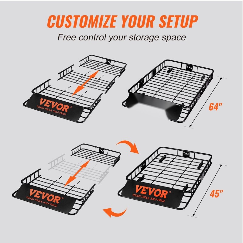 Kattotavarankori Q195-teräs 1630×990×152 mm 90,7 kg säädettävä pituus