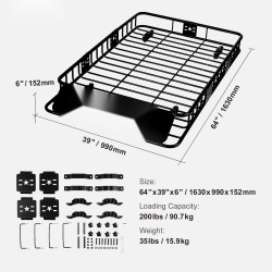 Kattotavarankori Q195-teräs 1630×990×152 mm 90,7 kg säädettävä pituus