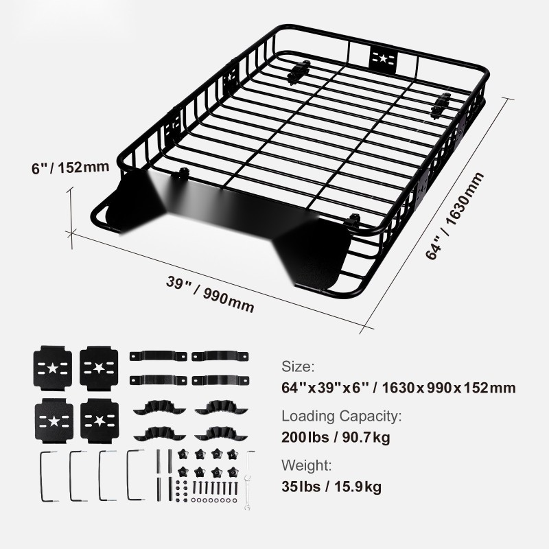 Kattotavarankori Q195-teräs 1630×990×152 mm 90,7 kg säädettävä pituus