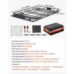 Kattotelinekori seosterästä 1625 x 990 x 105 mm kattolaukulla kuormaverkolla ja hihnoilla