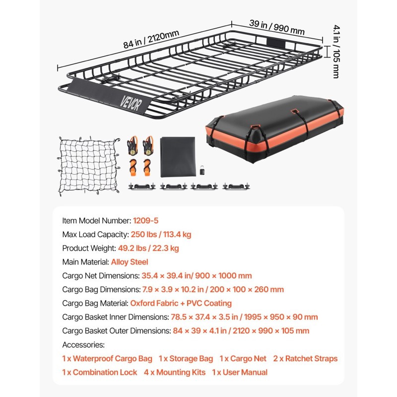 Kattotavarakori seosteräksestä 2120x990x105 mm 113 kg enimmäiskuorma sopii maastoautoihin ja henkilöautoihin