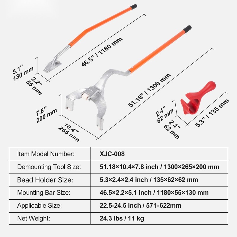 Rengastyökalusarja 3-osainen taotusta teräksestä raskaille ajoneuvoille 571–622 mm