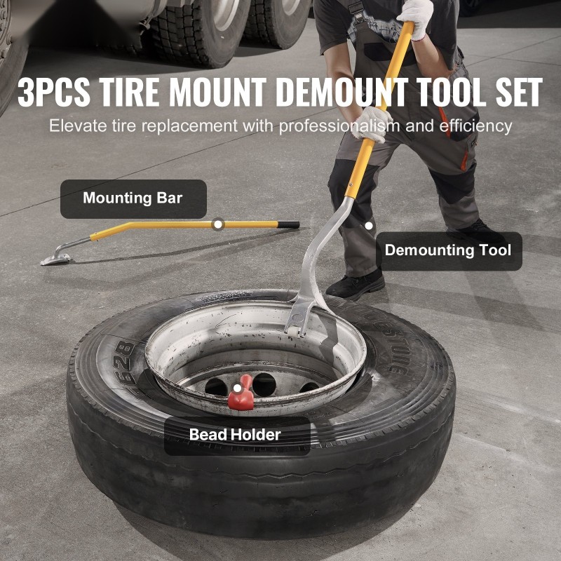 Manuaalinen 3-osainen rengastyökalupakkaus taotusta teräksestä 22,5–24,5 tuuman renkaisiin kuorma- ja linja-autoille