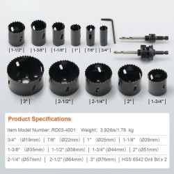 Reikäsahasarja bimetalli M42 11 kpl koot noin 3/4–3 puu rauta muovi säilytyslaukku