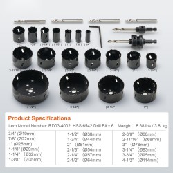 Reikäsahasarja bimetalli M42 18 reikäsahaa 6 poranterää kuusiokoloavain säilytyslaukku koot 1,9–11,4 cm