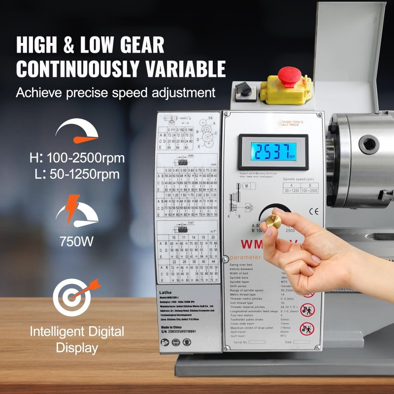 Metallinen pöytäsorvi HT200 valurautarunko 21,1 x 75 cm harjaton 750W