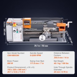 Penkkisorvi 7 x 13.78 tuumaa HT200-valurautarunko 500W 0–2200 RPM 20 mm