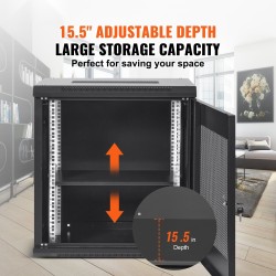 Verkkopalvelinkaappi 12U seinälle asennettava syvyys 39,4 senttimetriä musta lukittavat etu ja sivupaneelit