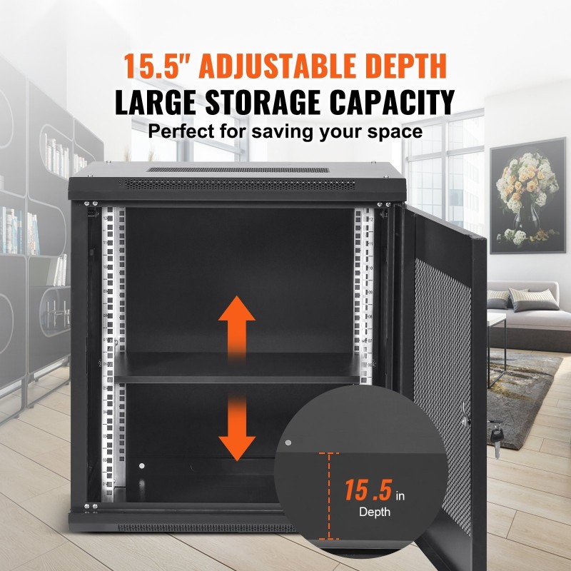 Verkkopalvelinkaappi 12U seinälle asennettava syvyys 39,4 senttimetriä musta lukittavat etu ja sivupaneelit