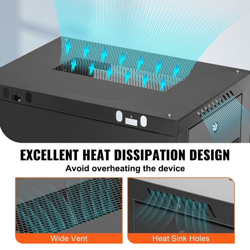 Seinäasennettava 9U verkkopalvelinkaappi 19-tuumainen 500x450x600 mm musta lukittava lasiovi