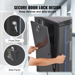 Verkkokaappi 15U hiiliteräs asennussyvyys 457 mm karkaistu lasiovi kaksoislukitus lattia tai seinäasennus