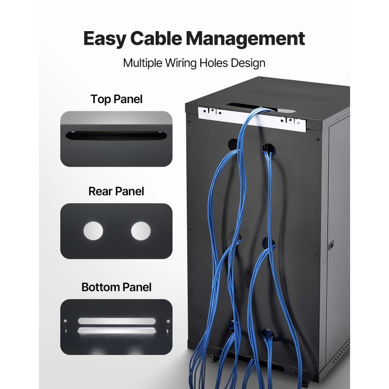 Verkkokaappi 22U hiiliteräs 600 mm syvä 136 kg kantavuus lukittava karkaistu lasiovi