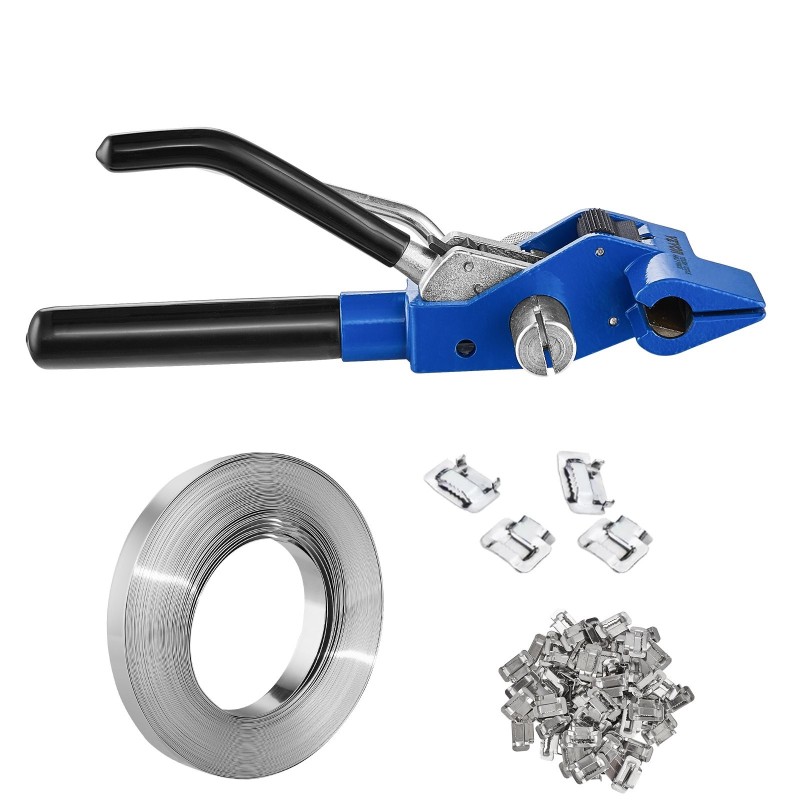 Terässidontasarja ruostumaton teräsnauha 30 metriä 19 millimetriä 100 solkea kiristystyökalulla