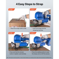 Akkukäyttöinen sähkökiristyssidekone 10–19 mm leveille PET-vanteille kaksi 4000 mAh akkua digitaalinen näyttö