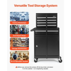 Rullattava teräksinen työkalukaappi irrotettavalla yläosalla viisi laatikkoa pyörillä