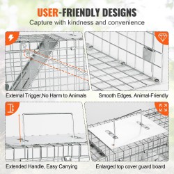 Eläinloukku galvanoidusta rautalangasta peltinen ovi 610×203×203 mm kantokahvalla