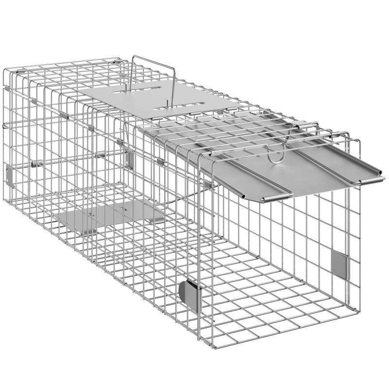 Eläinloukku galvanoidusta rautalangasta peltinen ovi 610×203×203 mm kantokahvalla
