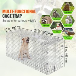 Eläinloukku galvanoidusta rautalangasta 1067×406×457 mm taittuva kulkukissoille ja pieneläimille