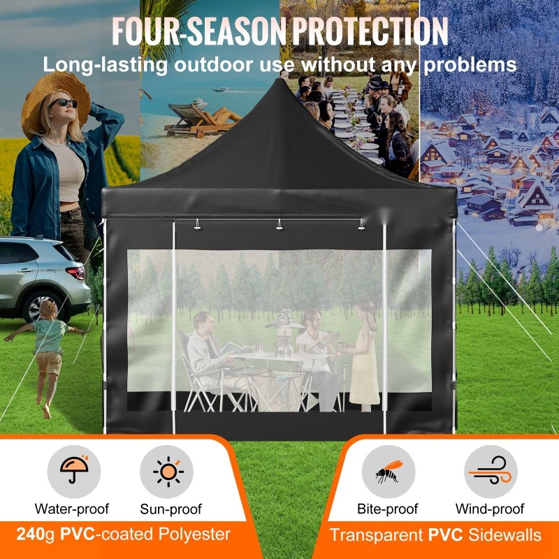 Pystytettävä paviljonki 3x3 m 240g PVC-pinnoitettu polyesterikatto irrotettavat sivuseinät