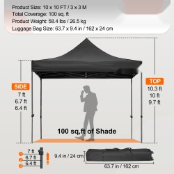 Pystytettävä paviljonki 3x3 m 240g PVC-pinnoitettu polyesterikatto irrotettavat sivuseinät