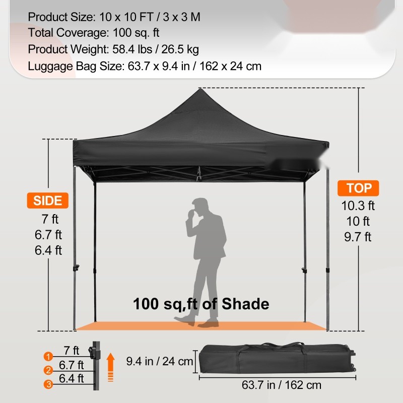 Pystytettävä paviljonki 3x3 m 240g PVC-pinnoitettu polyesterikatto irrotettavat sivuseinät