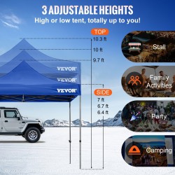 Paviljonkiteltta 3 x 3 m PVC-pinnoitettu katos irrotettavat sivuseinät pyörällinen laukku sininen