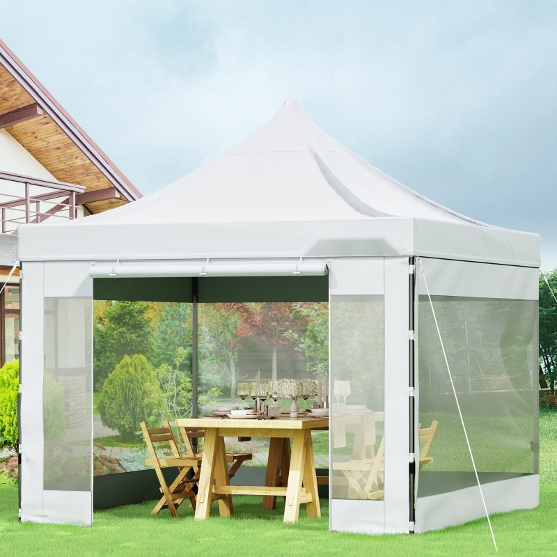 Pikapystytettävä paviljonkiteltta 3 x 3 m PVC-katto irrotettavat PVC-sivuseinät pyörälaukku