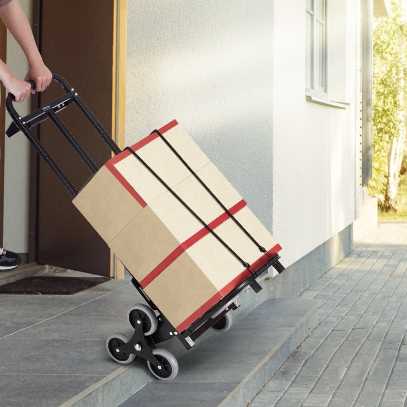 Portaikkokärry hiiliteräsrunko taittuva kuusi pyörää kaksoiskahvat kaksi köyttä