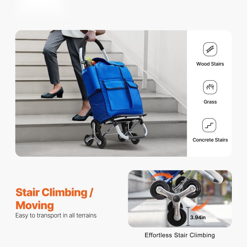 Portaikkokärry 36 l hiiliteräsrunko 6 pyörää taittuva ostos- ja pyykkikäyttöön
